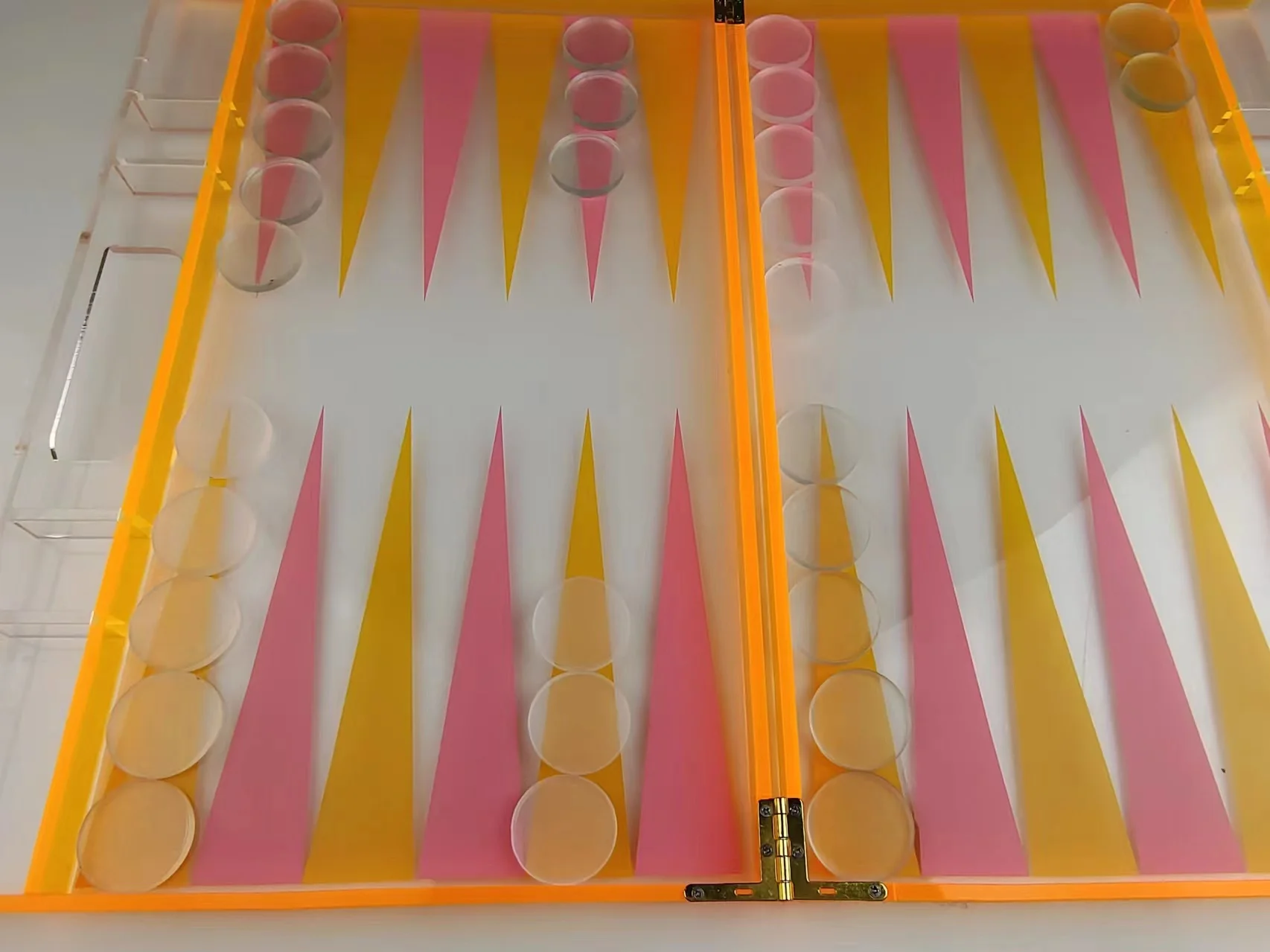 orange pink Waterproof Lucite Backgammon Set high glossy boardgame set Magnetic Closure with Handle