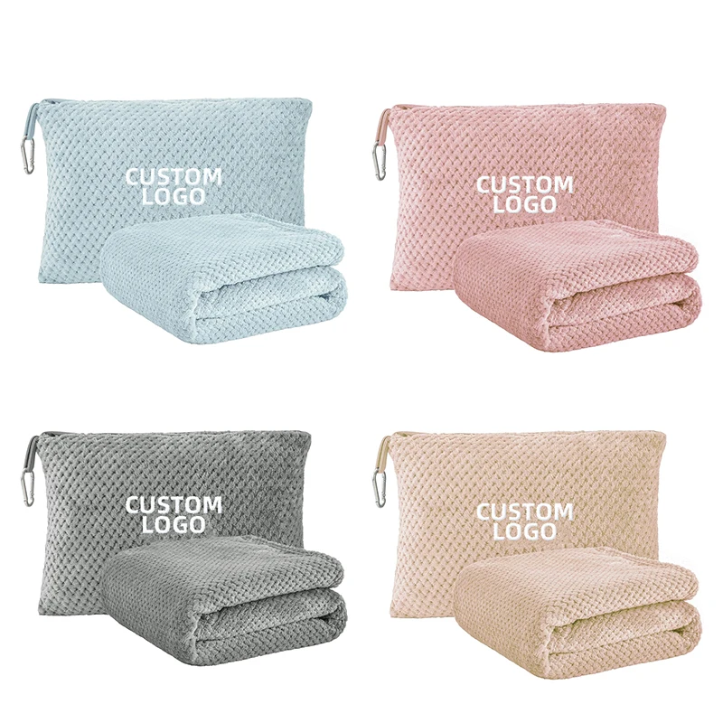 Super Soft Warm Custom Logo Nature Portable Sofa Bed Couch Blend Flannel Fleece Fabric 2 in1 Pillow Blanket