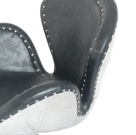 Vintage Classic Living Hotel Reception Lobby Fiberglass Accent Armchair Antique Real Genuine Leather Aluminum Rivet Lounge Chair