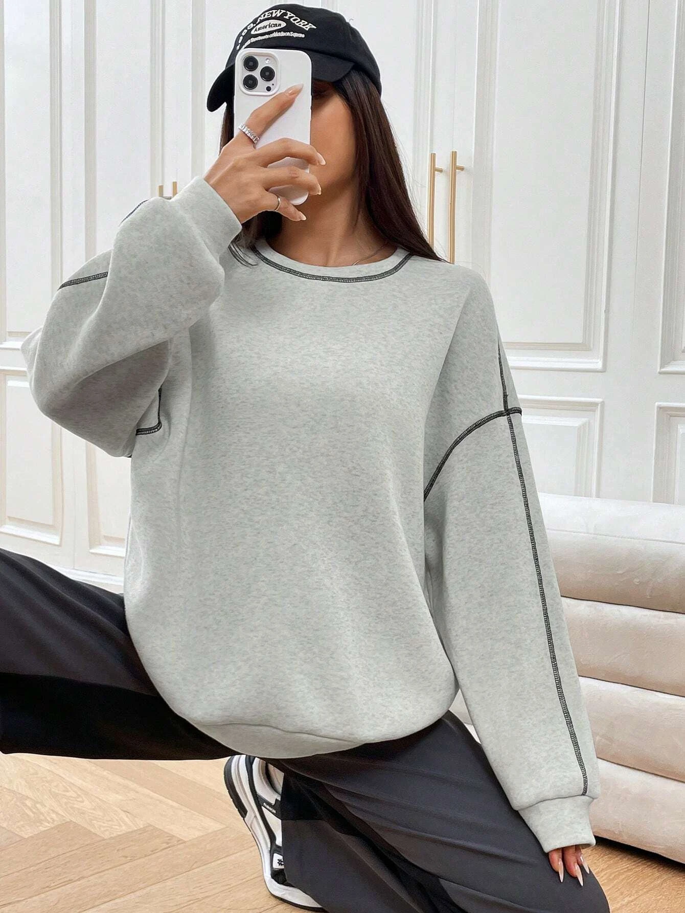 OEM Custom Design Logo High Quality Oversize French Terry Long Sleeves Drop Shoulder Hoodies For Women