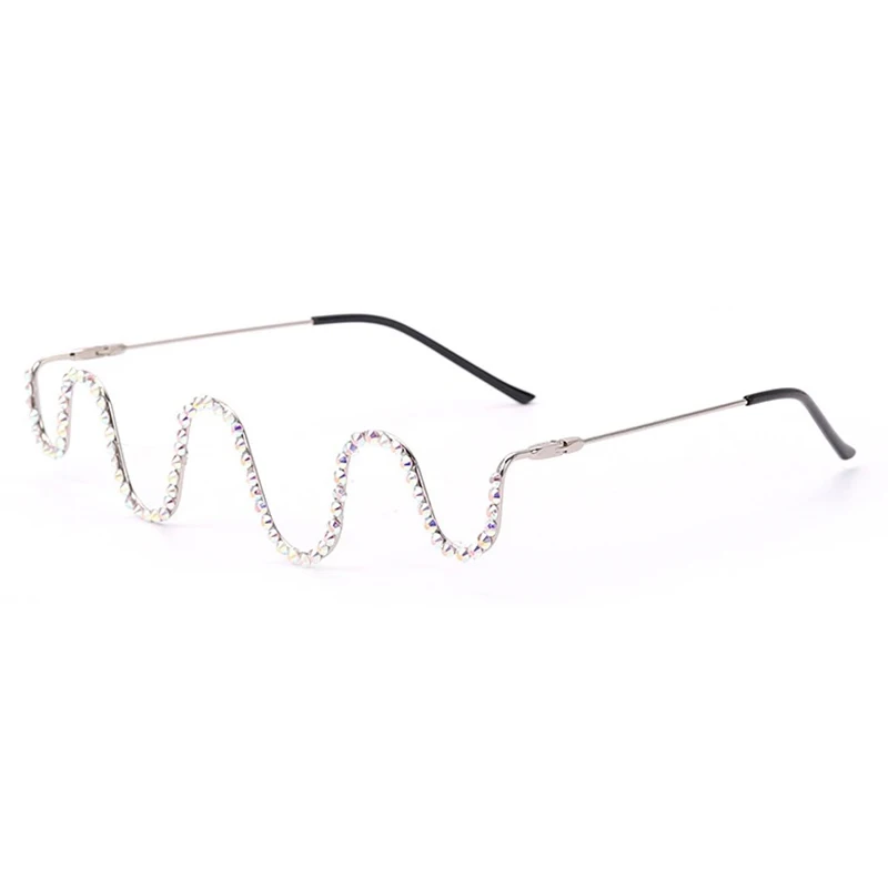 S2056 Fashion Women Hand Diamonds half Rim Metal Frames Glasses Without Lens