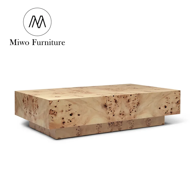 luxury modern Natural Burl  Wooden Coffee Table Living Room Furniture Hotel lobby reception Rectangle design centre tea table