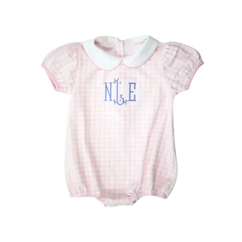 Personalized Unisex Baby Bubble Romper Monogram Baby Knit Pink Gingham Bubble Romper