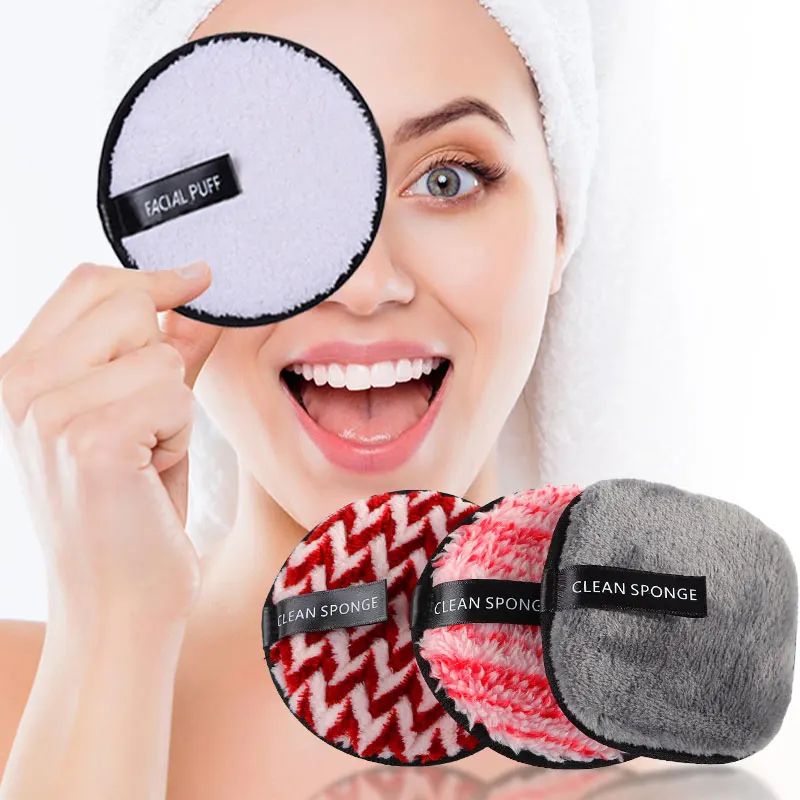 Customized Private Label Washable Microfiber Cotton Face Cleansing Makeup Powder Cloth Remover Reusable Make up Removal Pads