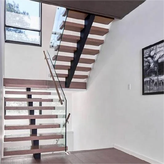 China Supplier Glass Railing Wooden Decorative Staircase Stair Steel Fixed With Solid Wood Armrest Clip Stairway