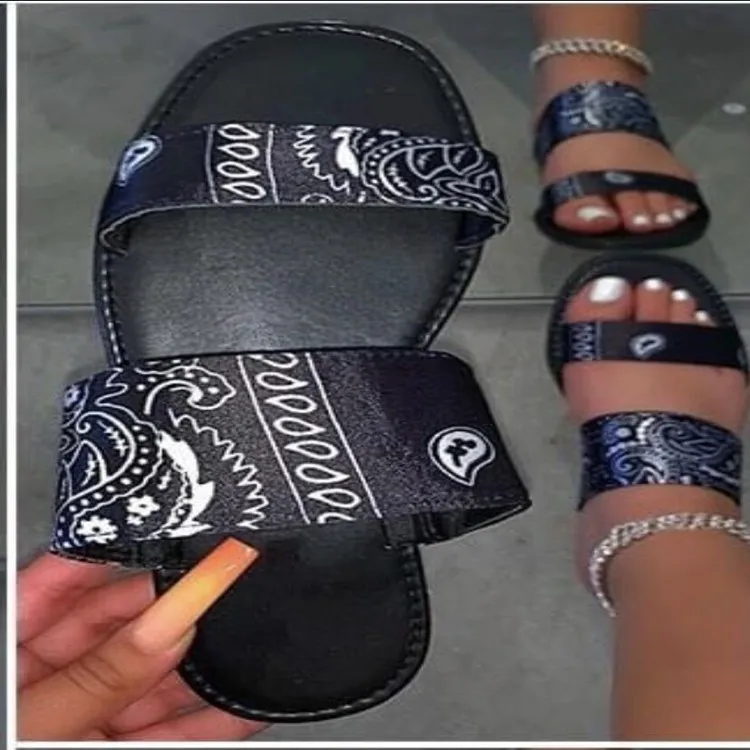 Cheap Chples Ever Health Woman Satin Slippers Shoes Adult Two Straps Fabric Slippers Canvas Femme Plate Flat Sandals