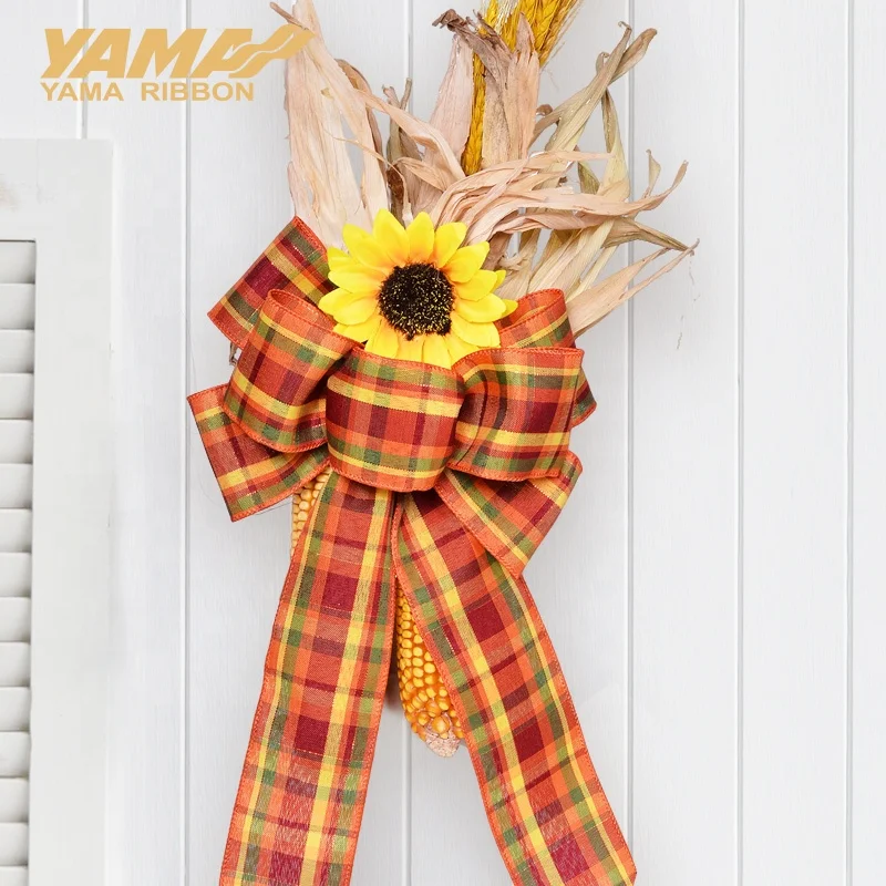 Yama Ribbon Stock Low MOQ 2.5Inch 63MM 10Yards Fall Style Linen Plaid Wire Edge Ribbon Roll