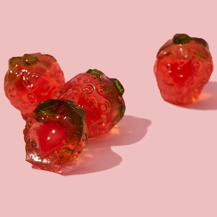 Amos 4D Strawberry Flavor Jam Filled Private Label Halal Fruit Jelly Gummy Candy