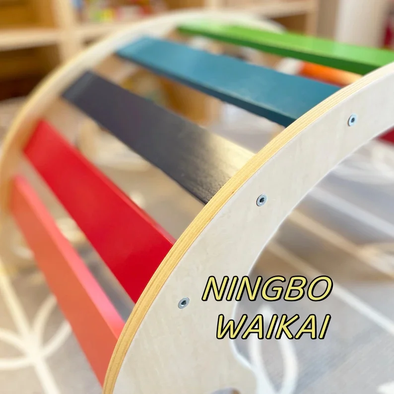 Wholesale Eco-friendly Rainbow Bridge Rocker Board Climber Rocking Chair Kids Climbing Toys Wooden Baby Chair