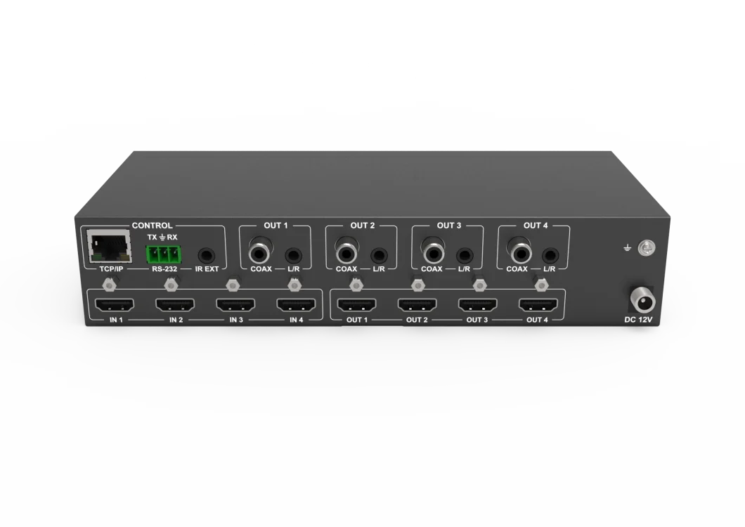 individually scaled 4x4 HDMI 4K HDR Matrix Switcher 18GBPS  EDID RS232 TCP/IP analog L/R and Coaxial ports output