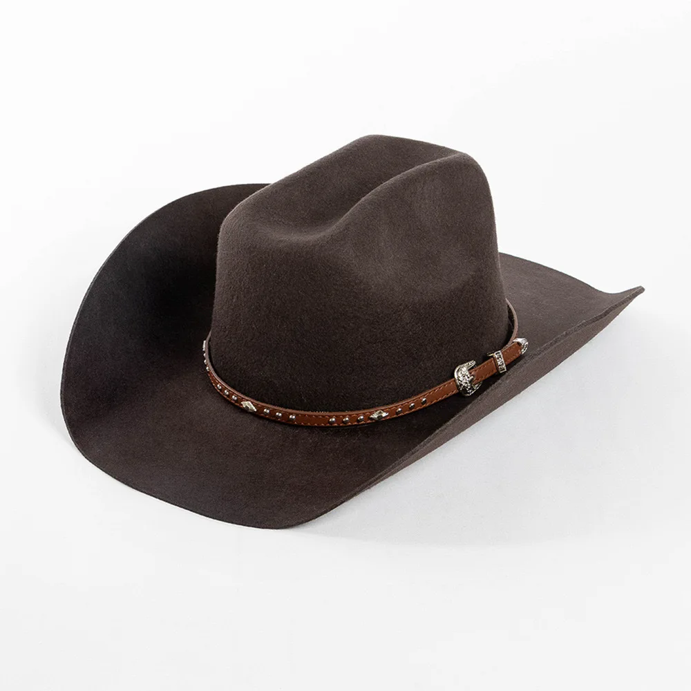 Wholesale 2024 New Arrival Dee Sombreros 100% Wool Felt Mexican Men Cowboy Hat with Rivets Leather Belt 4