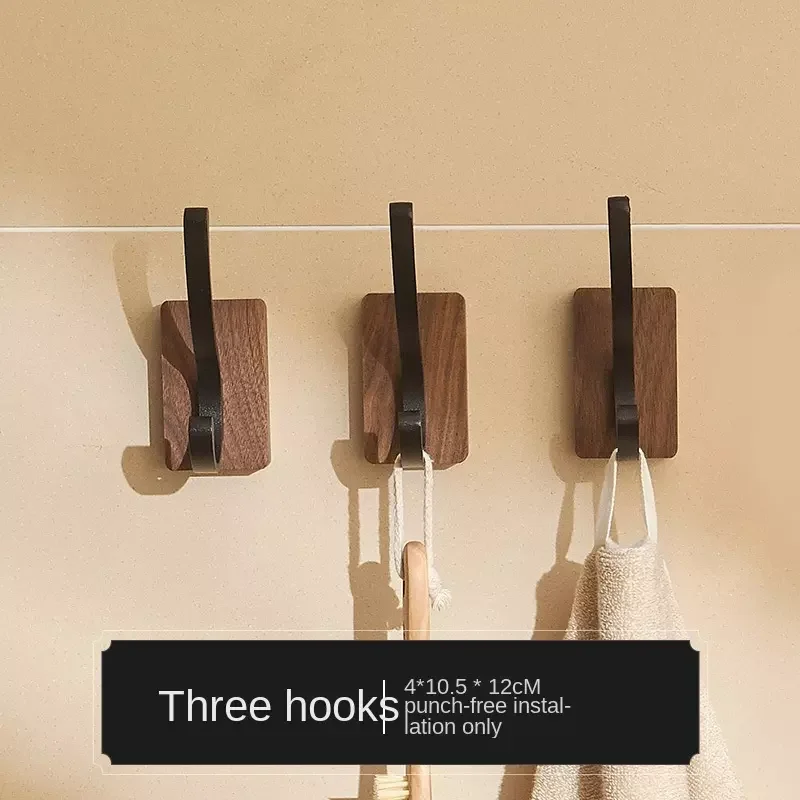 Wholesale solid wood clothes hook bathroom hook  Wall door after porch paste Black walnut hook