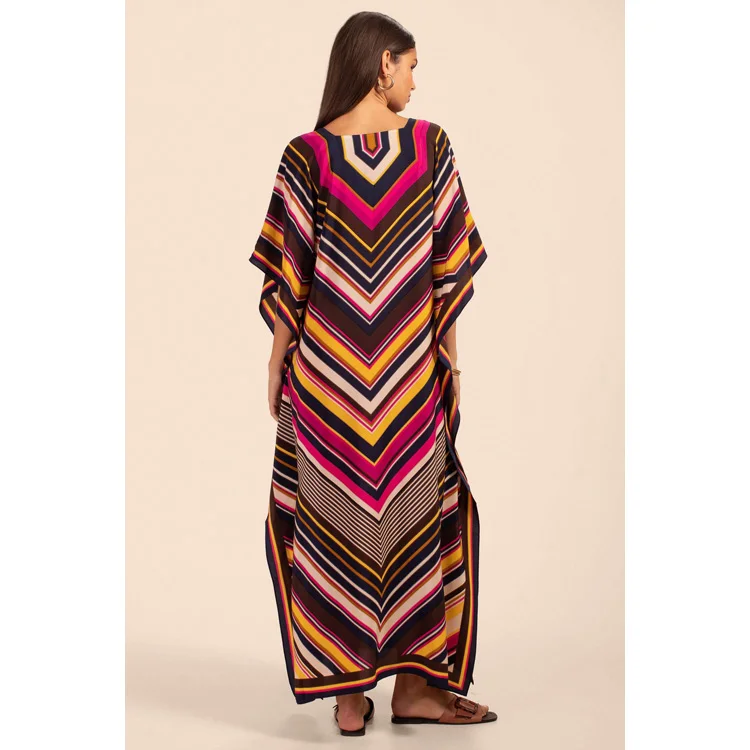 High Quality Islamic Clothing Striped Printed Bikini Cover Up Vacation Robe Sunscreen Shirt Beach Dress