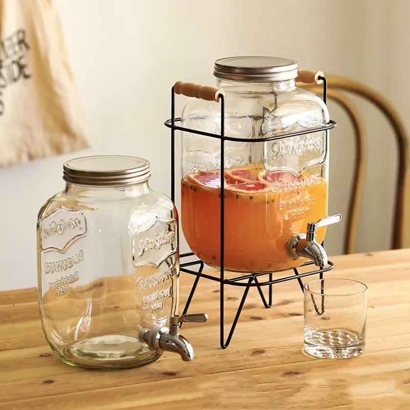 4L 5L 8L 10L  Glass Mason Jar Big Volume Juice Glass Drink Beverage Dispenser With Tap for Home Brewing Water Juice Barrel