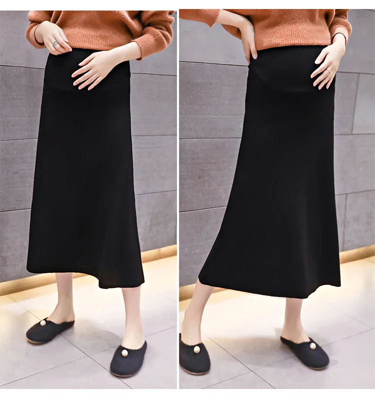 LLDRESS осенне-зимняя корейская модная длинная трикотажная юбка плиссированная юбка для беременных женщин с поддержкой талии для беременных