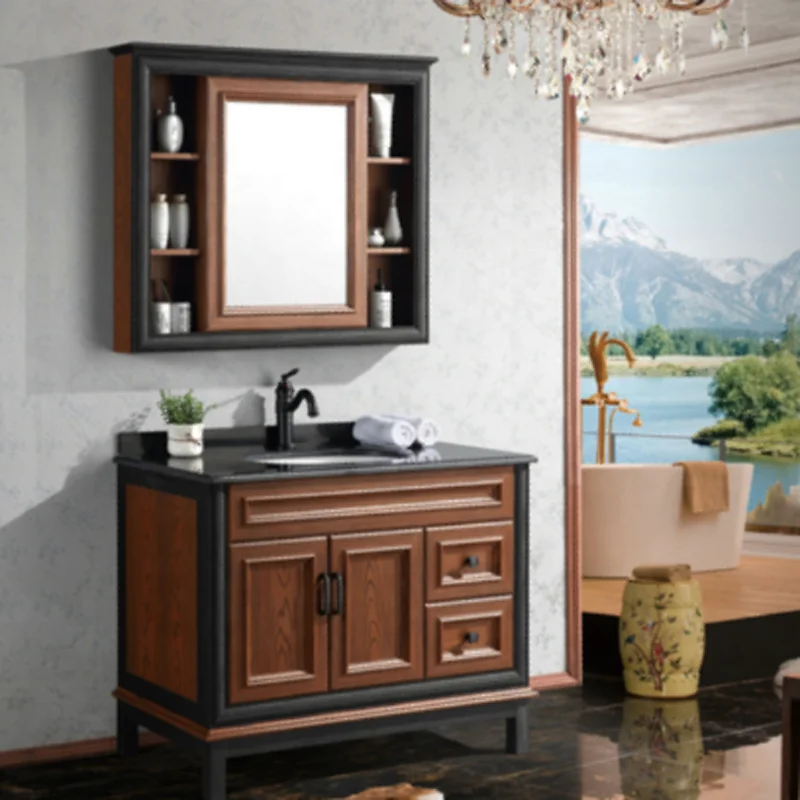 
QM-9007 Modern Bathroom Furniture Set Waterproof WPC Bathroom Vanity Cabinet Shilf With Mirror Sink 