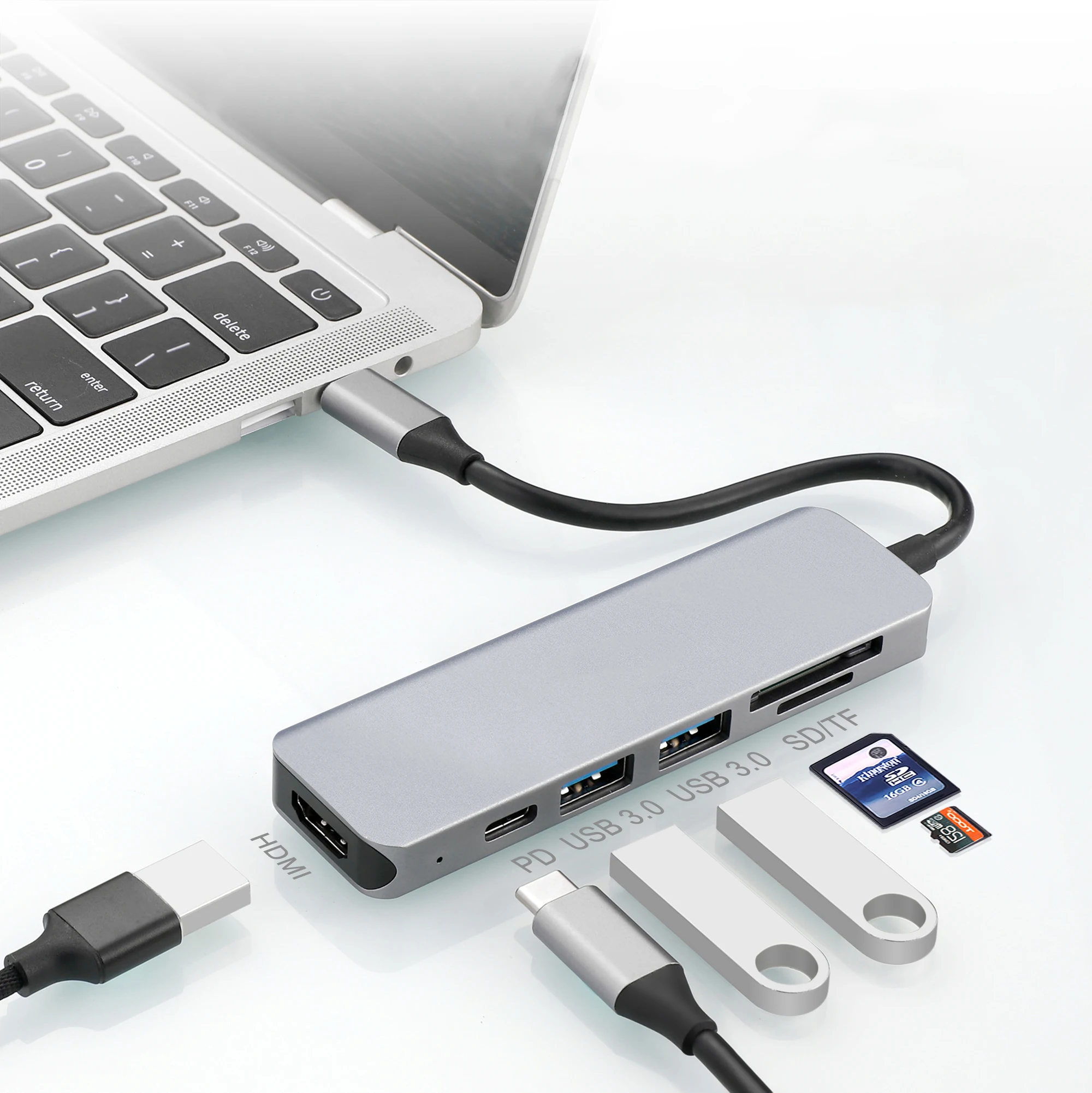 6 в 1 многопортовый USB C USB-C Hub адаптер с разъемами типа 3 0 4K многофункциональный концентратор док-станция 100W PD
