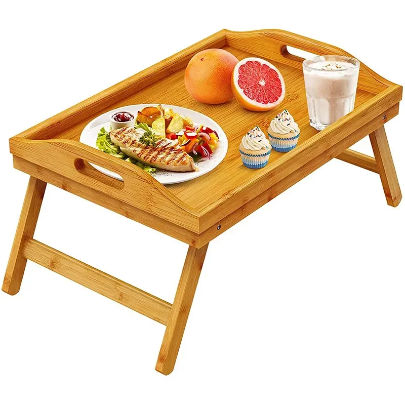 Bamboo Bed Breakfast Tray Food Snack Tray with Folding Legs