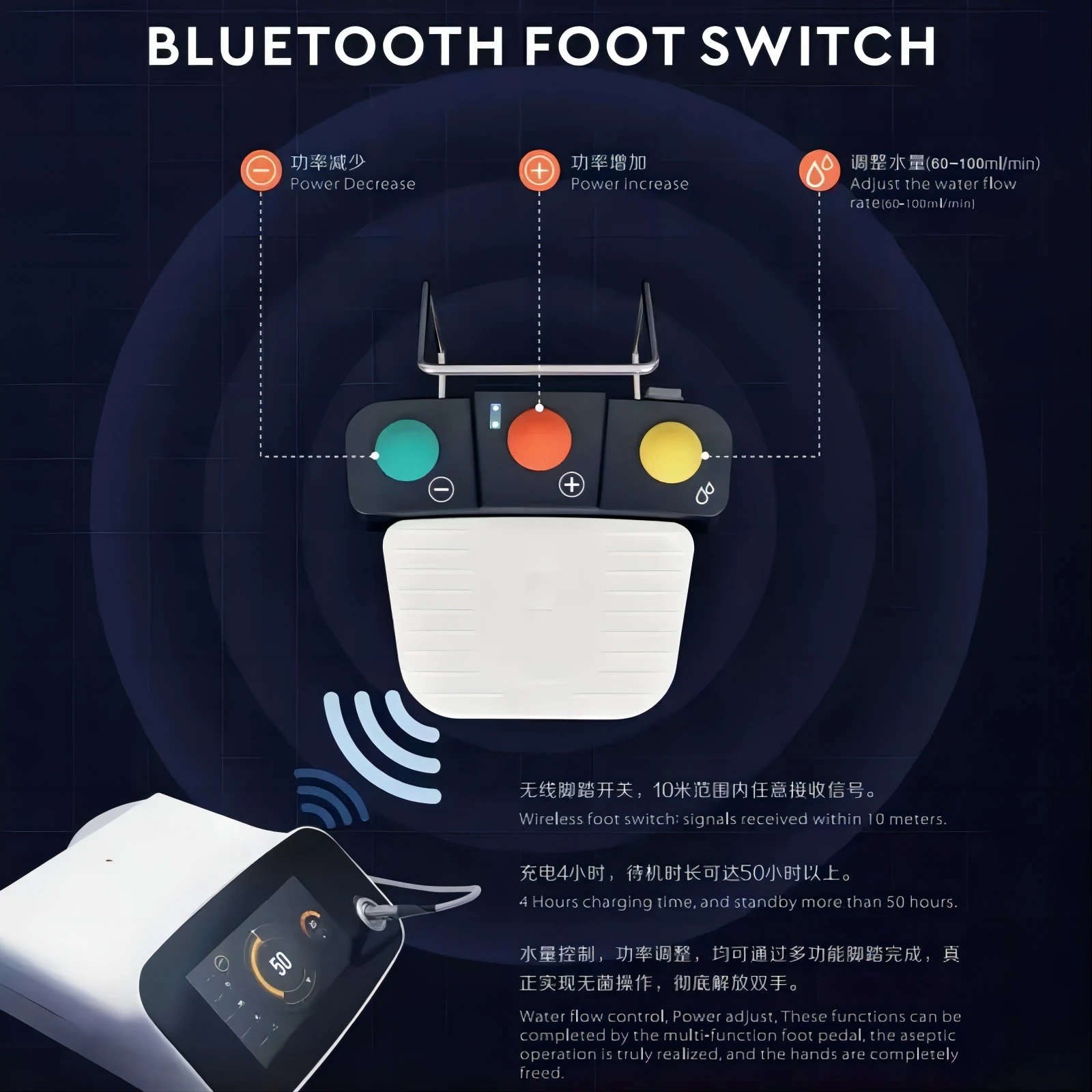Новое поступление стоматологическое оборудование беспроводной ножной переключатель пьезо-костный резак с 5 функциями для пьезохирургии