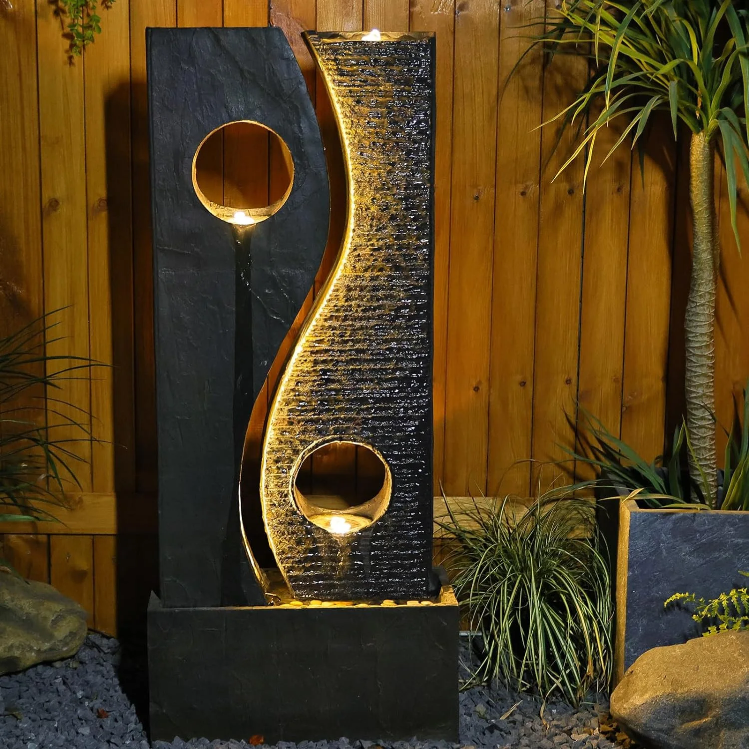 Garden Landscaping And Decking Garden Water Fountain Modern Freestanding Water Feature Fountain Faux Rust With LED Lights
