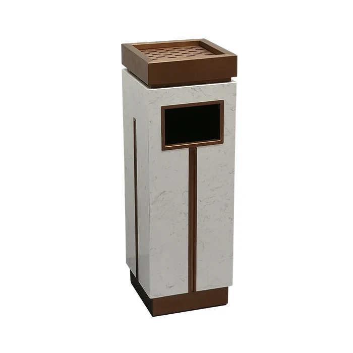 Natural Marble Hotel Lobby Waste Bin with Ashtray Lid Elegant Trash Can