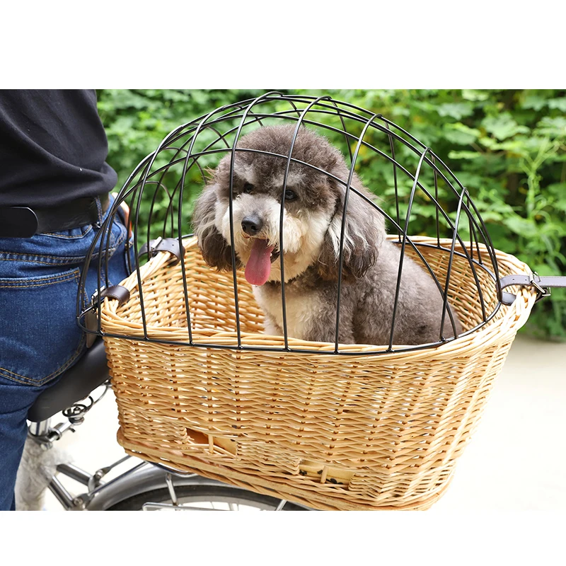 High Quality Shampoo Bicycle Bike Garden Handmade Natural Vine Pet Cat Dog Carrier Handlebar Basket