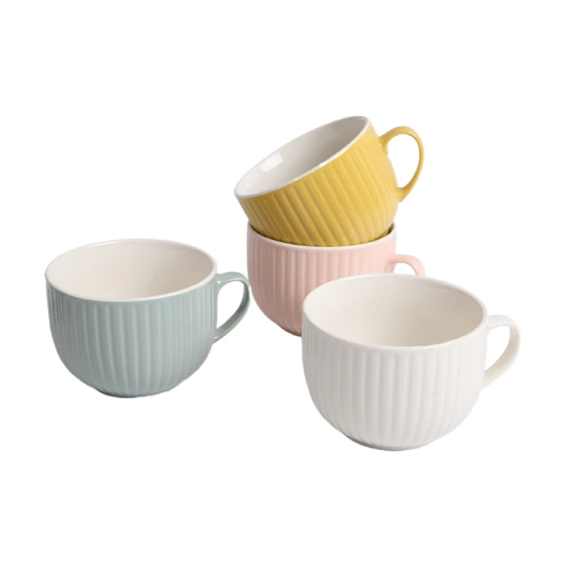 New Bone China Nordic Style striped 17 OZ Ceramic Mug Bowl Shape Elegant Coffee Cup