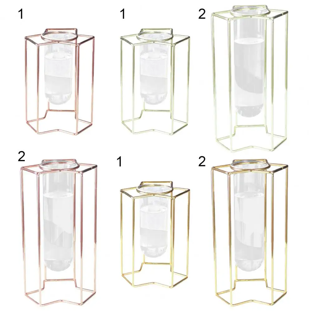 Nordic ins style Glass Vase Sturdy Construction Geometric Hollow Design Iron Modern Hydroponic Flower Pot Decor for living room