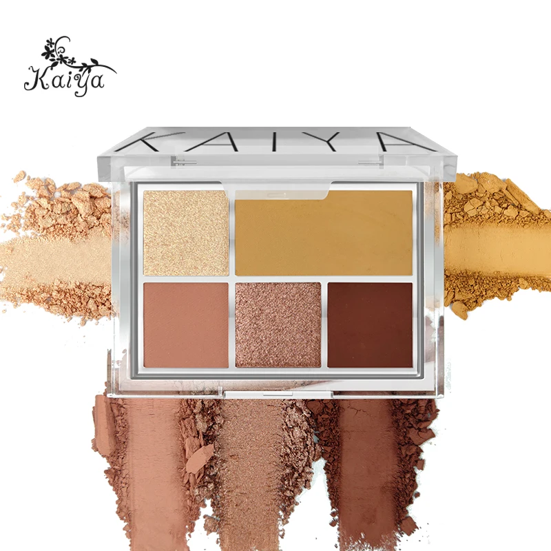 OEM Clear 5 Color Sweatproof Shimmer Eyeshadows Earth Tone Matte Eye Shadow Highly Pigmented Creamy Makeup Eyeshadow Palette