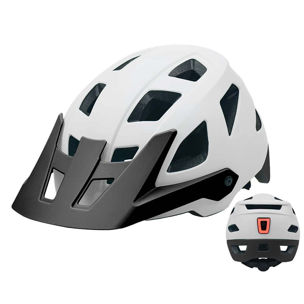 MTB Road Mountain Bicycle Helmet with led light and Detachable Visor Trail Road Bike helmet with rechargeable rear warning light