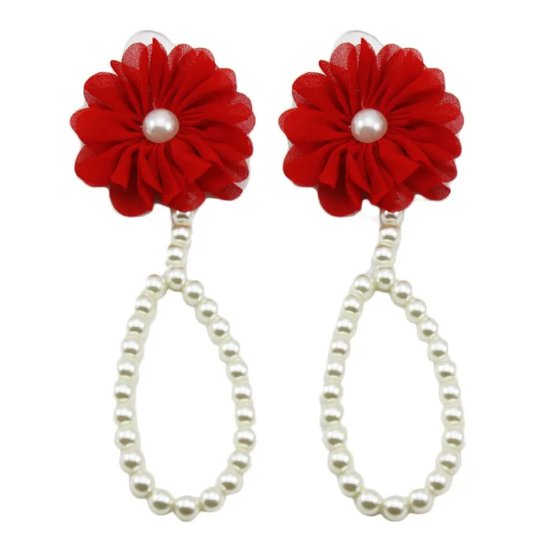 E1236 Fashion Jewelry With Flowers Foot Chain Infant Colorful Foot Accessories Chiffon Barefoot Bracelet Baby Shoe Pearl Anklets