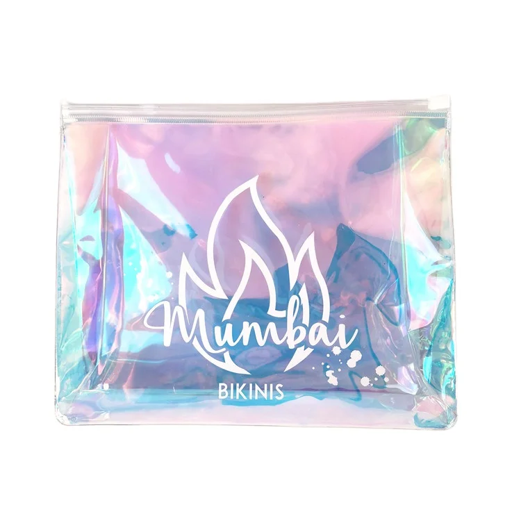
Custom Logo Transparent Waterproof Clear Laser Holographic PVC Zip Lock Cosmetic Makeup Bags 