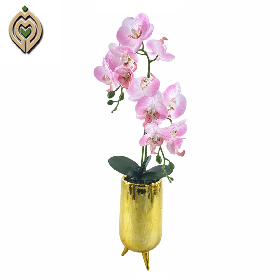 Factory wholesale artificial flower phalaenopsis plant golden bottle home decoration artificial orchid