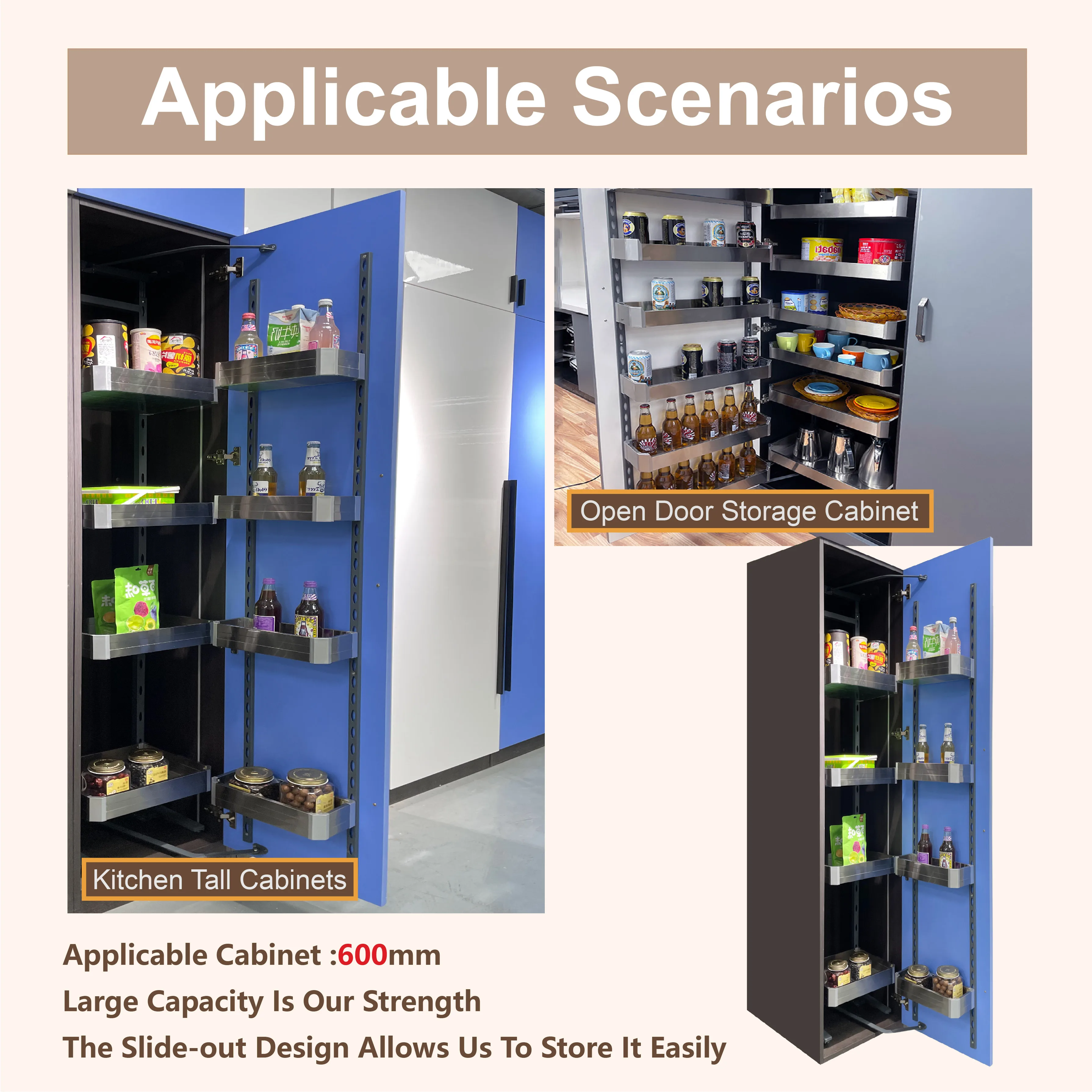 Modern Kitchen Cabinet Hardware and Accessories Organization Ideas Spice Seasoning Storage Holder for Iron 4 rack SS Pantry Unit