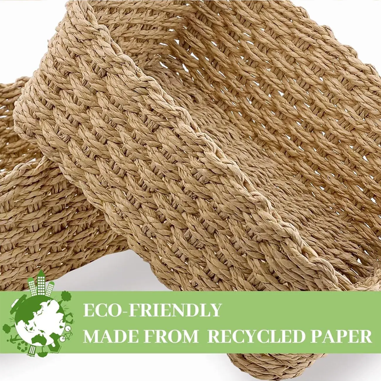 Recycled paper woven storage box, handmade woven storage basket,clothing, cosmetics, miscellaneous items sorting and storage