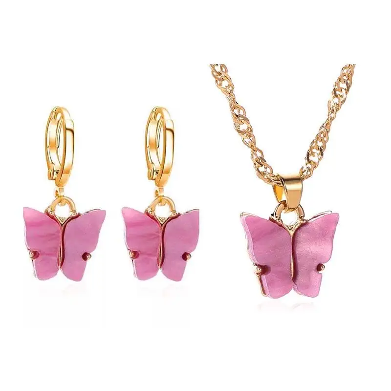 Набор летних акриловых сережек-колец в виде бабочки HOVANCI, цветное пляжное ожерелье с кулоном из акриловой смолы в праздничном стиле