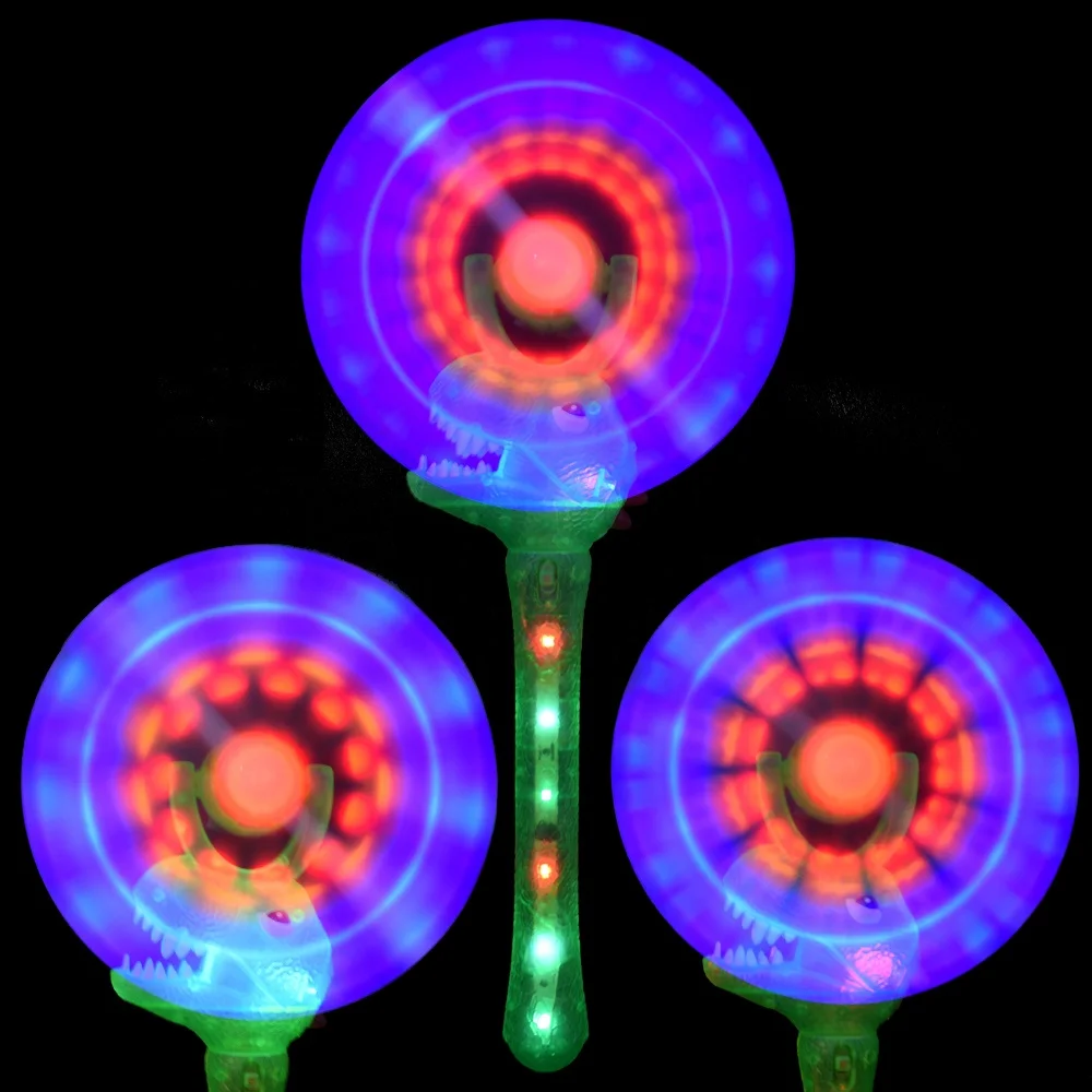 Child gift transparent plastic dinosaur shape boys 12 led music windmill  strip light up spinning wand toy