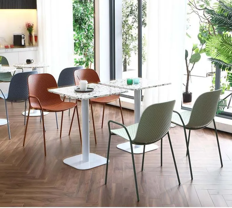 Modern  cafe restaurant terrazzo table waterproof cafe  round dining table with metal table frame design