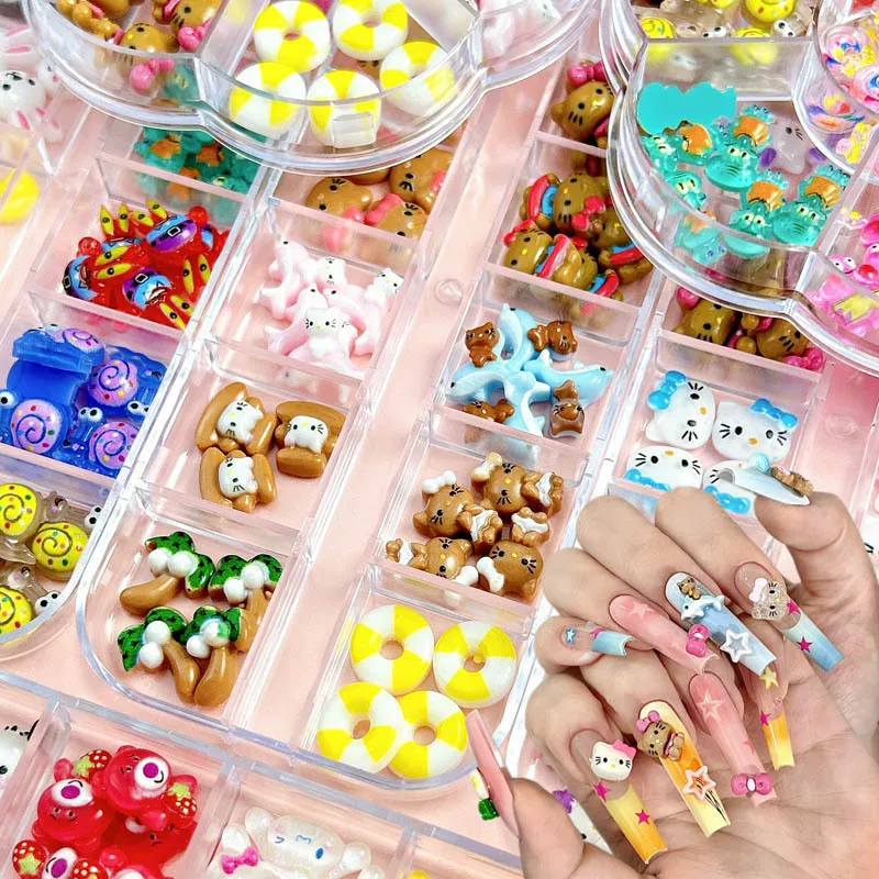 Оптовая продажа Мультяшные аксессуары для ногтей KT Cat из смолы Губка Kuromi детские смешанные 3D набор