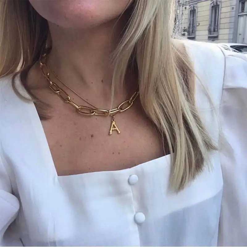 Gold Chunky Basic Chain Necklace Thick Link Chain Toggle Necklace 18K 24K Stainless Steel Choker Cable Necklace