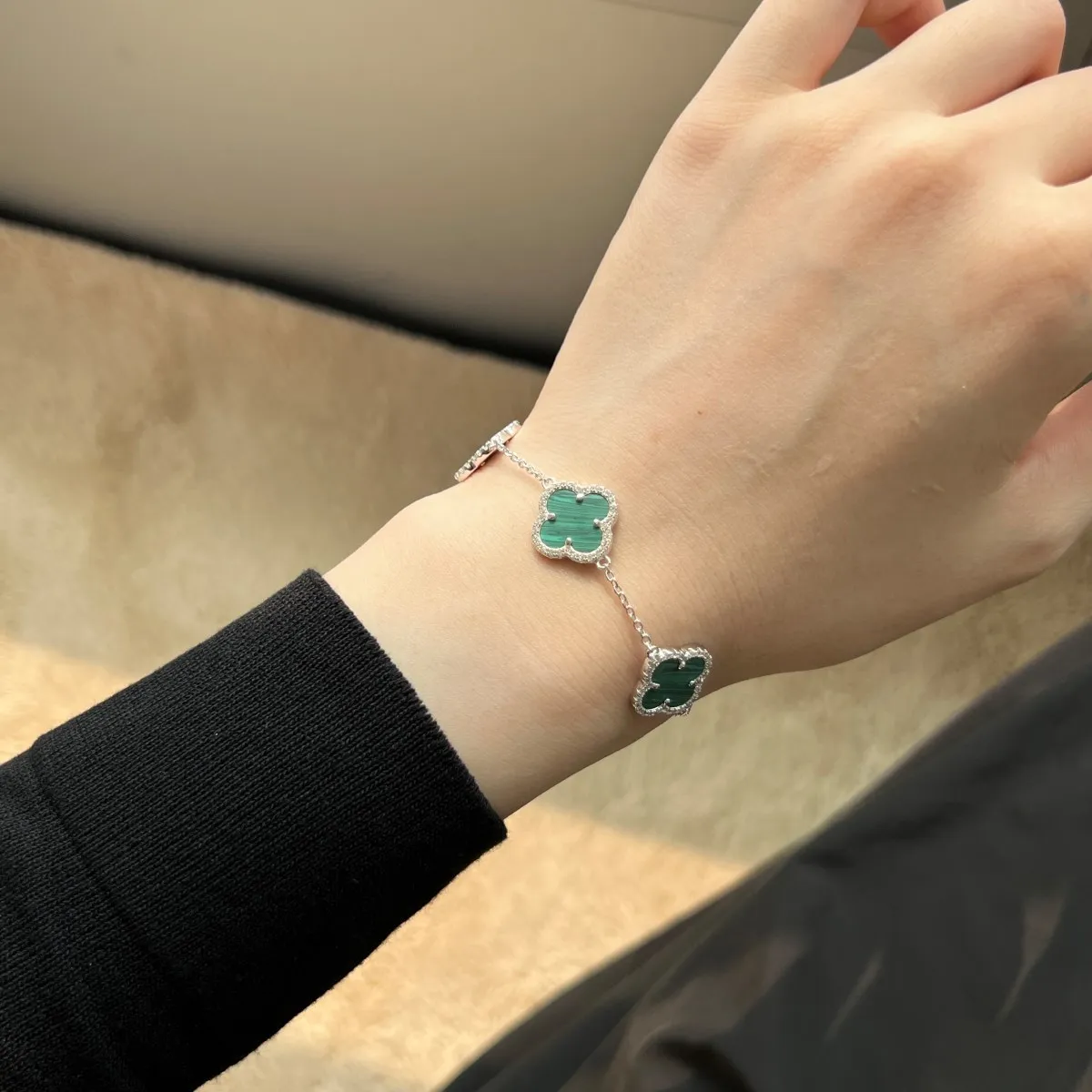 Dylam Hot Sale Lucky Four Leaf Clover Bracelet S925 Silver Jewellery Charm White Shell 5A Cz Cubic Zirconia Bracelets For Women