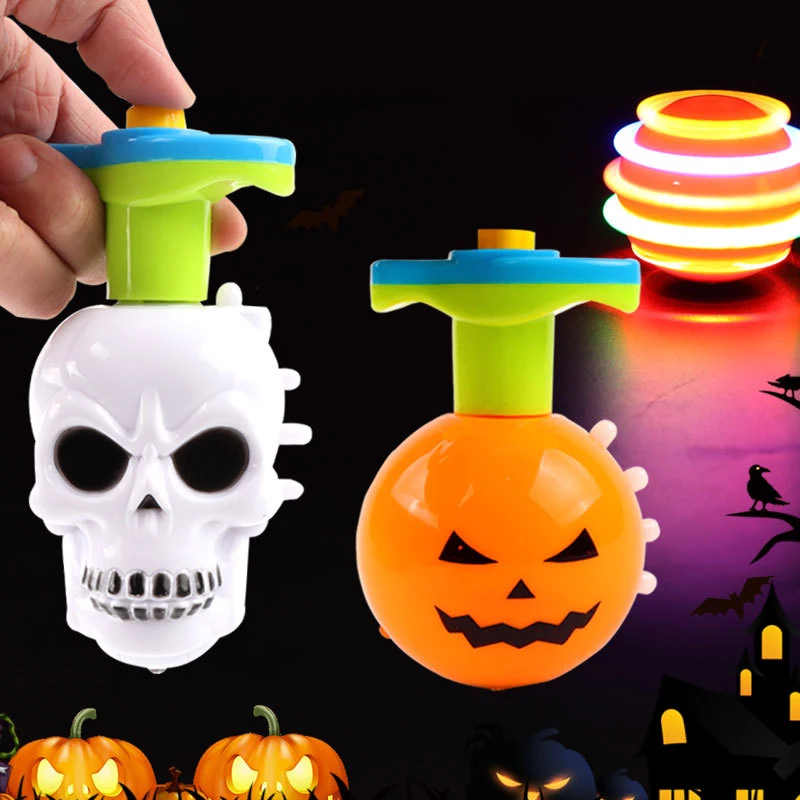 Halloween Pumpkin Skull Shaped Spinning Top Toy A Set Of 12 Mixed Classic Light Music Rotating Toys Kids Decompression Toys