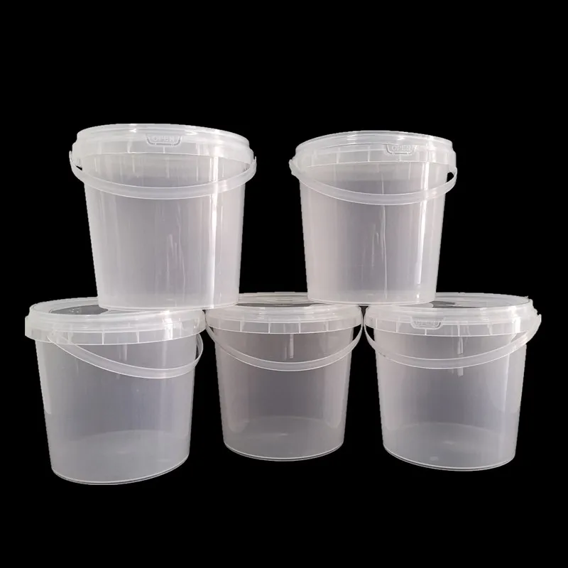 
Hot sale 1L clear round plastic bucket with lid bucket for ice cream candy yogurt chocolate sauce 