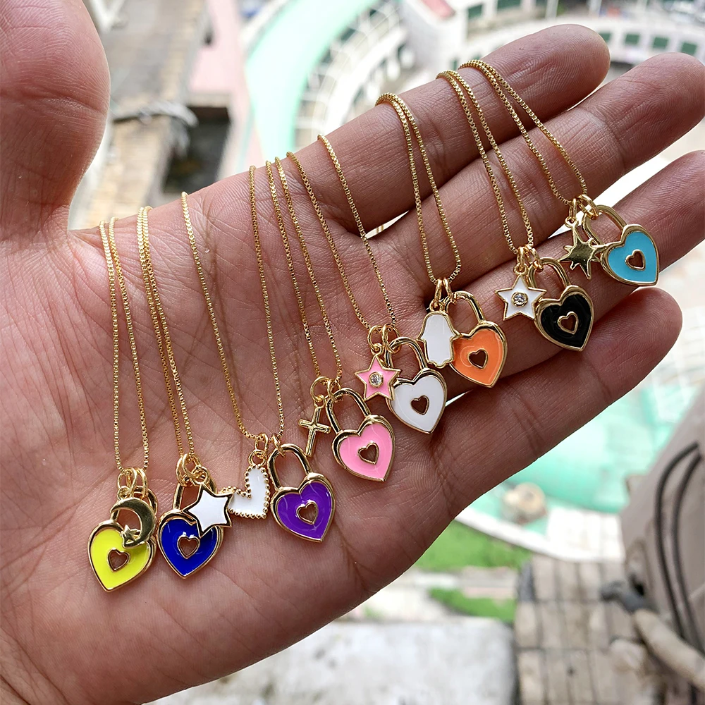 Popular gold plated box chain Enamel Love Pendant Minimalist Accessories Nickel Free Jewelry Wholesale