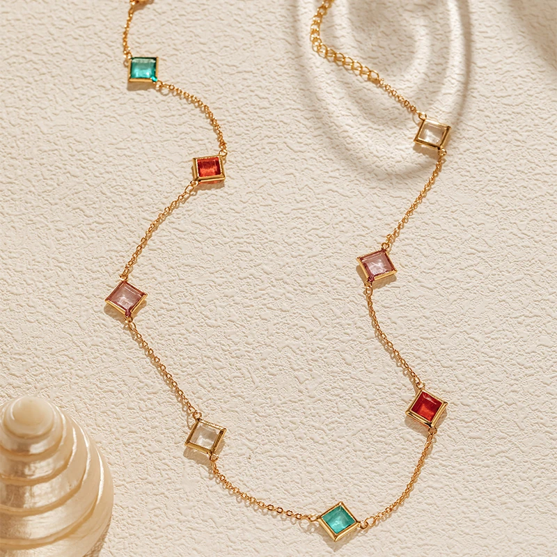 Elegant handmade Colorful Beaded Series Design Necklace Modern Popular Brass 18K Real Gold Jewelry