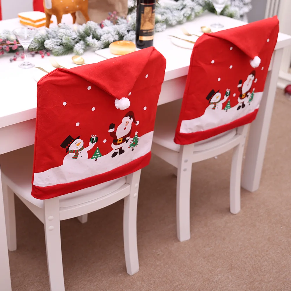 New Fashion Dinner Chair Cover Decor Kitchen Seat Case Stretch Chair Cover Non-Woven Christmas Chair Cover