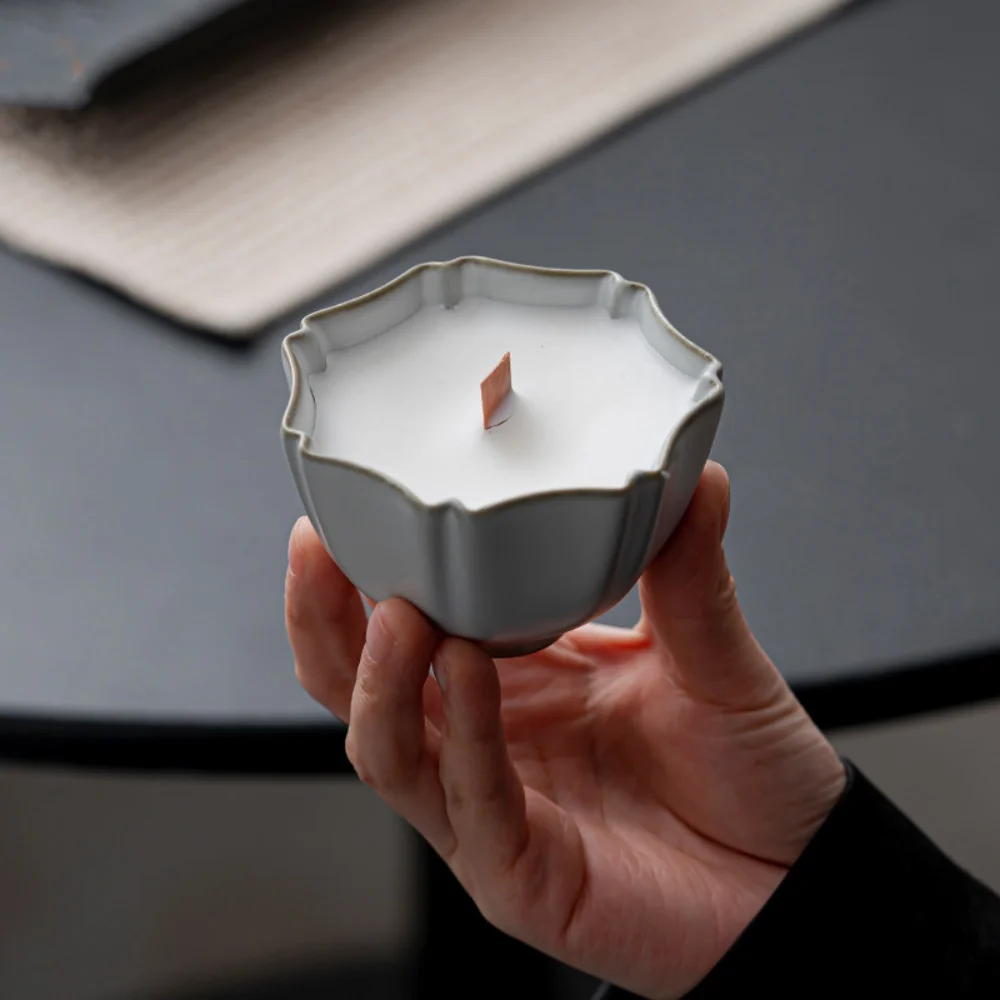 Custom Ceramic Candle Holder For Tealight Spa Massage Melt Jar With Spout Wax Warmer Oil Burner Candle Vessel Candlestick