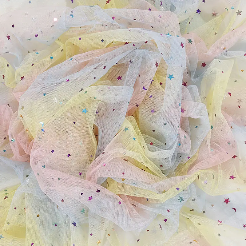 Twinkle Twinkle Little Star 100% Polyester Shiny Tulle Sequins Net Lace Fashion Lace Fabric Tulle For Girls Skirts Solid