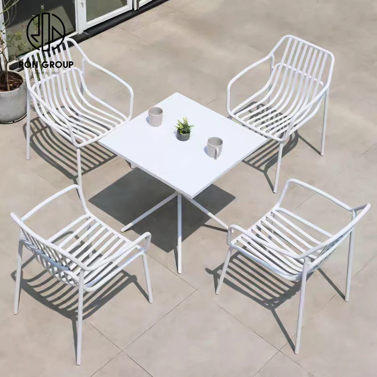 Modern Design Outdoor Leisure Chair Set Restaurant Garden Yellow Metal Armrest Dining Aluminum Chair