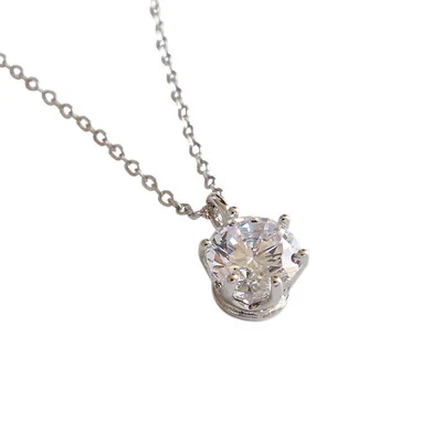 Trendy Classical 925 Sterling Silver Round CZ Diamond Jewelry For Women Necklace Jewelry